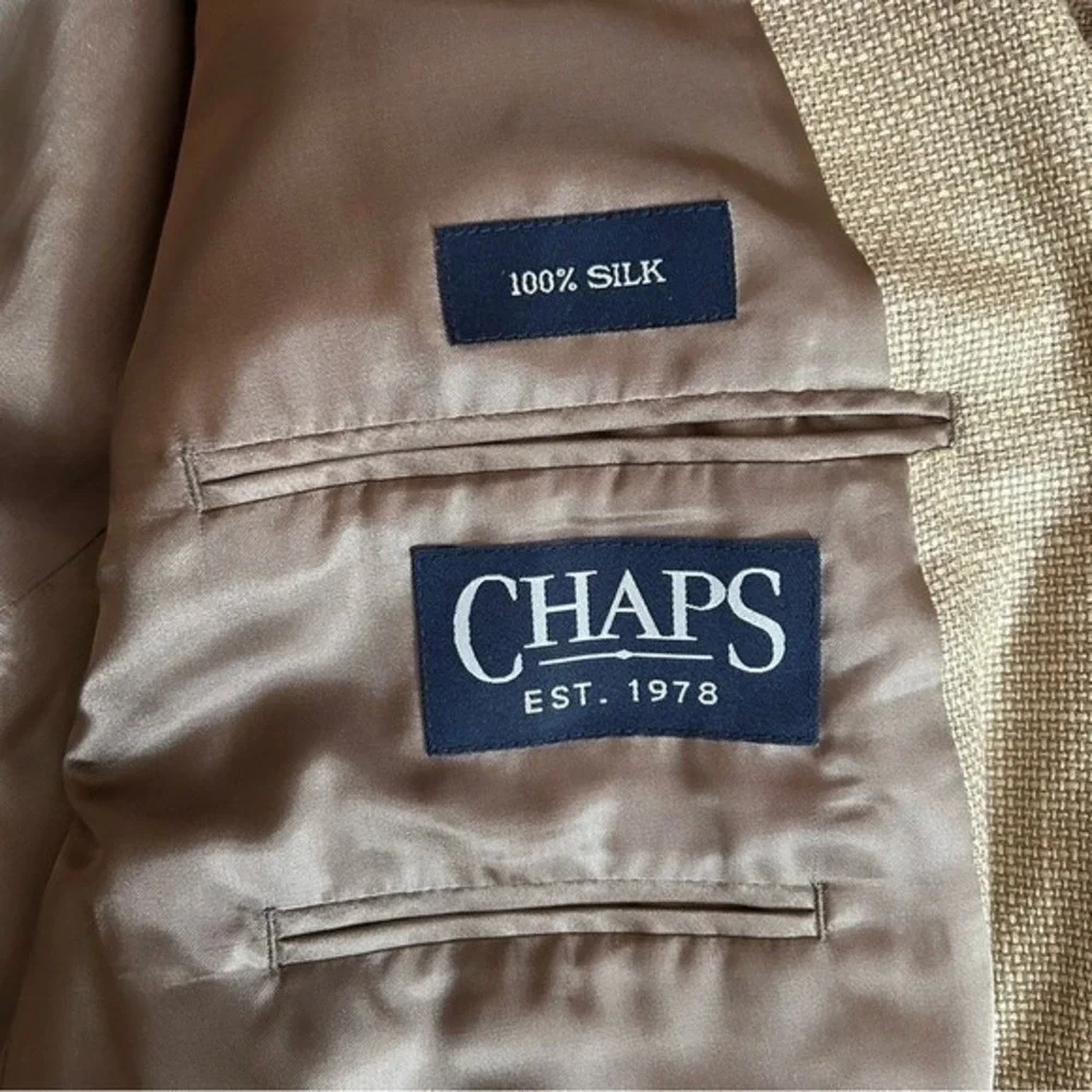 Chaps 100% Silk Two Button Blazer Tan 42R Good